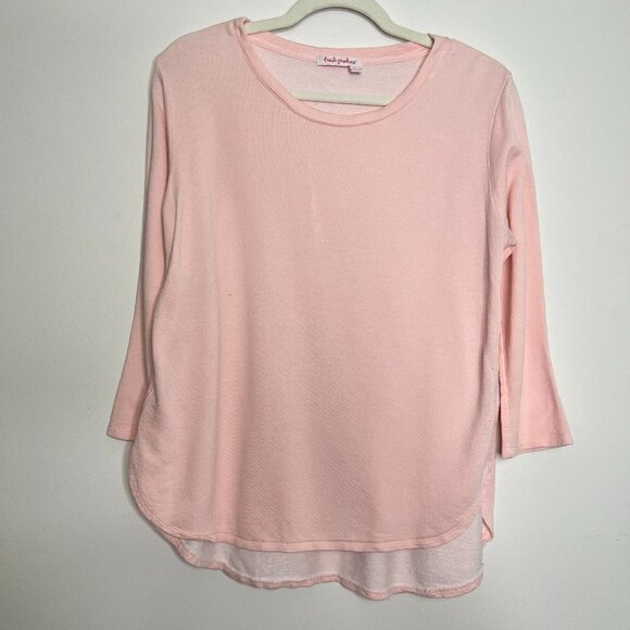 Fresh Produce Pink Curved Hem 3/4 Three Quarter Sleeve Basic Cotton Blend Top - Picture 1 of 9